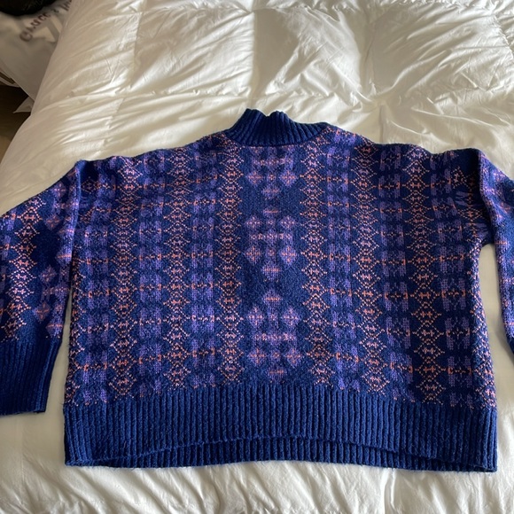 LANE BRYANT UEC Size 14/16 Long-Sleeve Mock-Neck Jacquard Cropped Sweater Blue - Picture 12 of 13